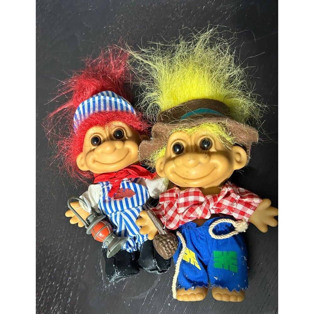 HILLBILLY Troll Doll with Pipe & Train Conductor‎ with Lantern 1990's Vtg Russ
